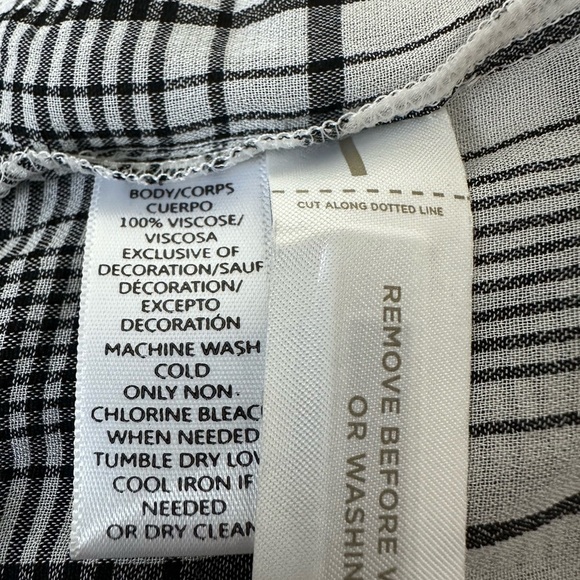 LOFT Off-Shoulder Plaid Blouse S Black White Crochet Lace Ruffle Hem Boho Top - Picture 5 of 8